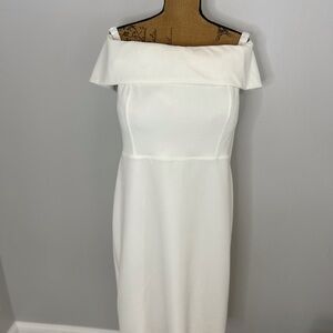 Calvin Klein Elegant cream off shoulder sleeveless cocktail bridal dress NWT